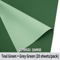 Waterproof matte flower wrapping paper in dual-tone teal and grey-green, 20 sheets per pack - Cyan Green + Gray Green