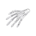 Close-up of a silver skeleton hand pendant featuring a skull wrist and gemstone detail - Skeleton Hand / White Gold
