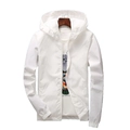 Men's hooded zip-up windbreaker jacket in clean white with fitted cuffs and pockets - S / White