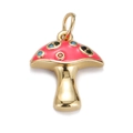 Charming gold-plated mushroom pendant with pink enamel and colorful zircon accents - CX137-6 Colorful Zirconia Mushroom