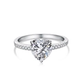 Detail of S925 sterling silver ring featuring a heart-cut diamond and pavé side stones - Style 2 (2.6g)