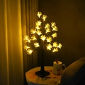 Detalle de flores de fibra óptica amarillo cálido en una lámpara de abedul negro - 24 LED Flor de Fibra Óptica - Abedul Negro