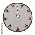 Knitted Christmas tree skirt with 3D cedar patterns and colorful fringe trim - Ivory White/Dark Green/Burgundy