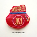 Close-up of red embroidered lucky bag with gold coin and 5cm size dimensions - Money Bag / Original Style (Back Opening)