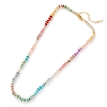 Bunte Perlenhalskette mit goldener Verlängerungskette und Karabinerverschluss - Regenbogen mit goldenem Verschluss