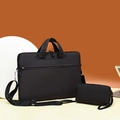 Black laptop messenger bag set with matching accessory pouch on a beige platform - Upgraded Four-pocket Design With Shoulder Straps For Attaching To A Rolling Suitcase (black) + Power Bank Bag --- Countdown Special Offer / 13.3 Inch