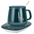 Dark green ceramic mug heater set with lucky L pattern and smart digital display - Set (Digital Display/USB) / Dark Green