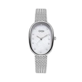 Elegant silver oval watch for women with mother-of-pearl dial and woven metal strap - Silver White