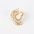 Macro shot of fan-shaped gold ring featuring marquise and baguette cut zircons - Adjustable Open / Fan Radiating Style(XJZ29)