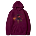 Dark red Halloween hoodie featuring witch, pumpkin and bat prints for men and women - Burgundy