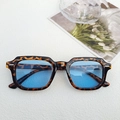 Retro square tortoiseshell sunglasses with light blue lenses and silver rivets detail - Leopard Frame Blue Lens