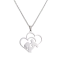 Silver stainless steel double heart necklace showing a mother holding a child pendant - Silver Double Heart Mother Child Style