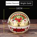 Golden Peacock spherical ashtray with floral hand-painted enamel and lid - Gold White Enamel Peacock