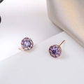 Elegant rose gold flower stud earrings with sparkling purple zircon crystals - Purple Flower Stud Earrings