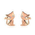 Charming rose gold cat stud earrings featuring sparkling white zircon eyes for women - Rose Gold Sitting Cat Style (SE107-R)