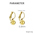 Detail view of gold stainless steel oval earrings with 8mm ball charms weighing 5g - 8mm (KE73750-Z) / Gold