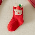 Red Christmas knit sock with a cute 3D reindeer plush head and golden antlers - S (1-3 Years) / Red Reindeer