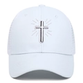 Cappellino trucker bianco con croce ricamata e retro in rete traspirante - Regolabile / Bianco