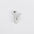 Polished silver stainless steel letter V pendant charm with small connecting ring - V (Bracelet Accessory) / Steel