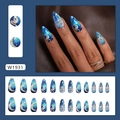 Dunkelblaue Sternenhimmel-Stiletto-Klebenägel mit Drachen- und Mondmotiven, 24er-Set - Tiefblaues Geheimnis (W1931)