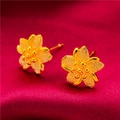 Gold-plated brass floral stud earrings with matte and polished petals on red silk - Style 7 Flower Stud Earrings (1 Pair With Backs)