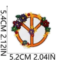 Detailed view of floral peace sign embroidery patch with 5.4cm x 5.2cm size dimensions - Style 14 (Peace Sign Flower)