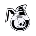 Enamel brooch with white skull inside coffee pot design for gothic clothing decor - Coffee Pot Skull