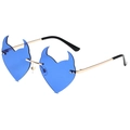 Blue heart-shaped devil sunglasses with gold metal frame and rimless lens design - Gold Frame Dark Blue Lens