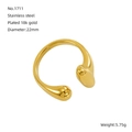 Minimalist 18K gold plated stainless steel open ring with teardrop ends in 22mm size - Two-way Water Drop Open Style (ZR1711G)