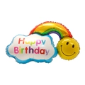 Rainbow rainbow and sun smile cloud foil balloon with Happy Birthday print - Rainbow Smiley Face Birthday Balloon