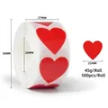 Red heart-shaped sticker roll 25mm size with 500 labels for packaging and decoration - 25mm 500 Pcs/Roll / Red