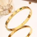 【218】golden Four-leaf Clover Colored Oval Diamond Bangle