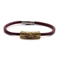Cross leather bracelet with dark red cord, gold charms and silver magnetic clasp - E Gold