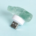 Green aventurine raw stone crystal night light with USB port and white base - Green Fluorite