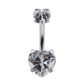 Titanium steel heart-shaped belly button ring with clear cubic zirconia in claw setting - White