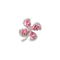 Dettaglio spilla a quadrifoglio con pietre rosa a goccia e pavé di diamanti argento - Rosa