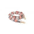 Handmade woven cotton strap with pink and grey floral patterns and gold lobster clasps - Pink White Grey