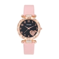 Detail of pink leather watch strap and crystal-studded rose gold bezel with star dial - Pink