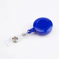 Solid blue retractable badge reel with round plastic shell and PVC snap strap for doctors - Dark Blue