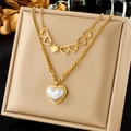 Collana doppia dorata con maglie a cuore e ciondolo di perla a cuore in scatola regalo - Stile Ciondolo Perla a Cuore Doppio Strato (N2249)