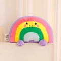 Plush rainbow pillow with five-color faux fur, cute facial expression and small purple feet - 40CM / Rainbow