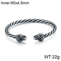 Vintage viking stijl gedraaide armband met wolfskoppen van staal voor heren retro - Wolfskop Stijl (KB96851-BD)