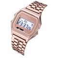 Classic rose gold LED digital watch with stainless steel strap and multifunction display - Stainless Steel / Rose Gold