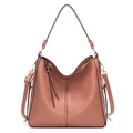 Detail of orange-pink PU leather hobo bag showing vertical stitching and gold zipper closure - Fairy Pink