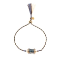 Braided bracelet with gold charm featuring blue enamel and sparkling gemstone inlay - Blue Bracelet (Blue Brown Transfer Bead)