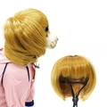 Detail view of golden pet wig with breathable mesh base and adjustable elastic strap - Gold Yellow
