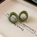 Dark green glossy resin stud earrings in oval shape with a vintage French style finish - Olive Green Irregular Hoop Studs (5#) / Olive Green