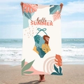 Double-sided microfiber beach towel with tropical leaves and 'Hello Summer' print - B2-Tropical Plants Hello Summer