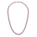 Pink rectangular zircon tennis necklace with silver-tone stainless steel setting - Silver - Pink Rhinestone