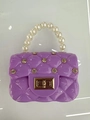 Quilted purple jelly handbag with large pearl handle and rhinestone buckle for women - Purple